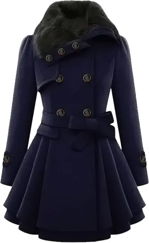 FLITAY Womens Trench Plus Size Casual Pea coat with Belt Hooded Checkered Double Breasted Coat
