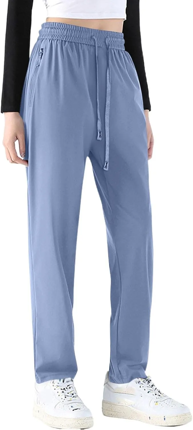 Flowy Pants for Women Palazzo Workout, Capris Pants for Women High Waisted Linen Straight Leg Summer Trousers