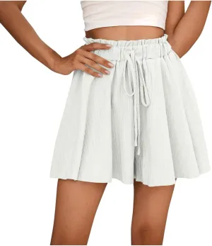 Flowy Shorts for Women Casual Ruffle Mini Skirts Drawstring High Waisted Boho Skorts Golf Tennis Summer Shorts