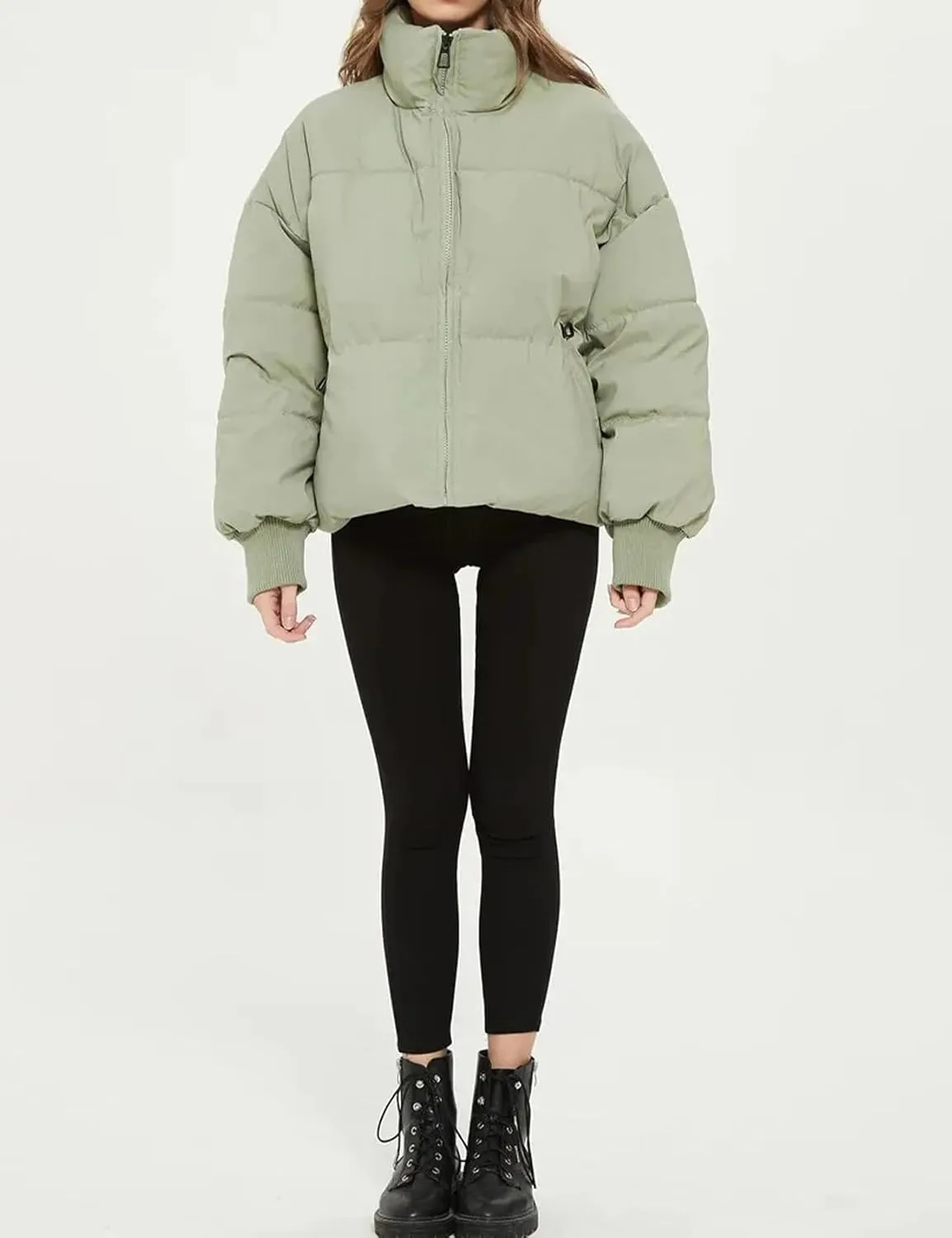 Flygo Winter Cropped Puffer Jacket Coats for Women 2024 Short Warm Quilted Jackets Outerwear with Pockets