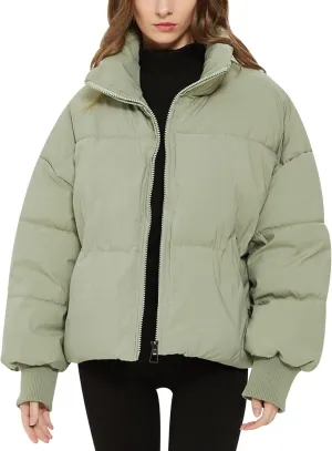 Flygo Winter Cropped Puffer Jacket Coats for Women 2024 Short Warm Quilted Jackets Outerwear with Pockets