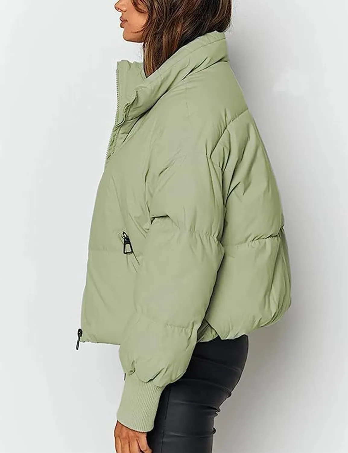 Flygo Winter Cropped Puffer Jacket Coats for Women 2024 Short Warm Quilted Jackets Outerwear with Pockets