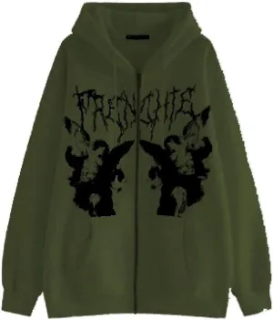 Franhais Gothic Zip Up Hoodie Oversized Women Sweatshirt Harajuku Punk E-Girls Y2K Aesthetic Autumn Outwear Jacket