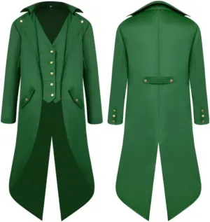 FRMUIC Mens Medieval Steampunk Tailcoat Halloween Joker Costumes, Renaissance Pirate Vampire Gothic Jackets Frock Coat