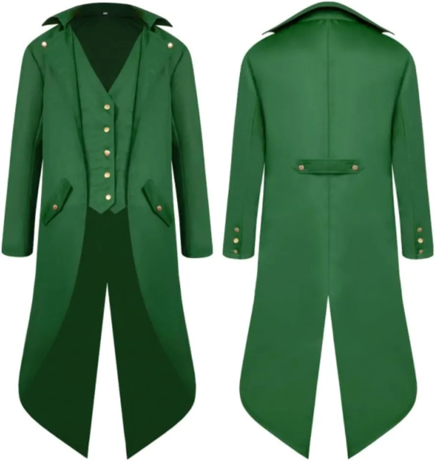 FRMUIC Mens Medieval Steampunk Tailcoat Halloween Joker Costumes, Renaissance Pirate Vampire Gothic Jackets Frock Coat