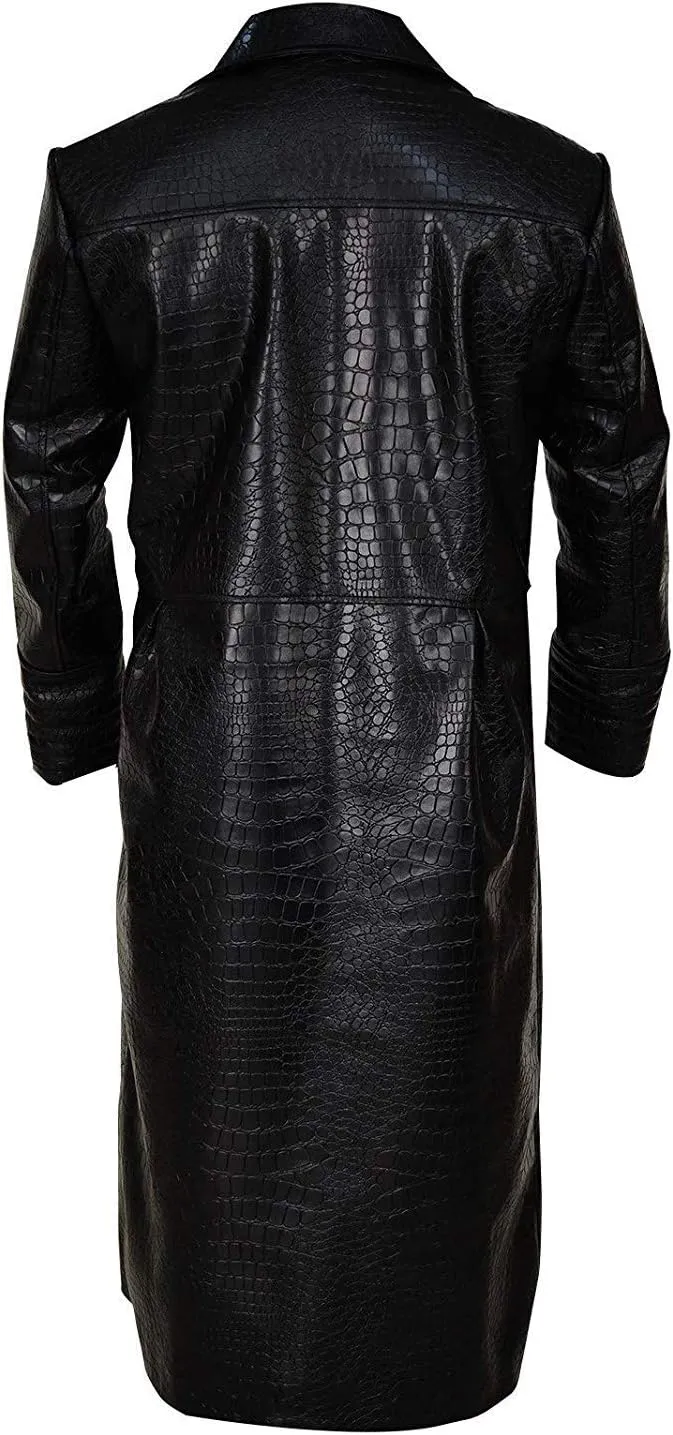 Full Length Genuine Leather Jacket Men - Men's Cosplay Crocodile Pattern Black Leather Overcoat