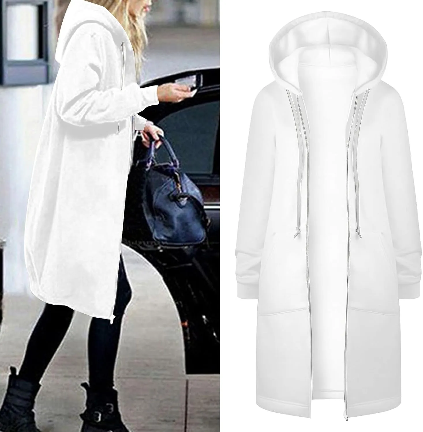 Full Zip Up Hoodies for Women Lightweight Long Sleeve Long Tunic Sweatshirt Oversize Casual Loose Outdoor Jackets Pockets