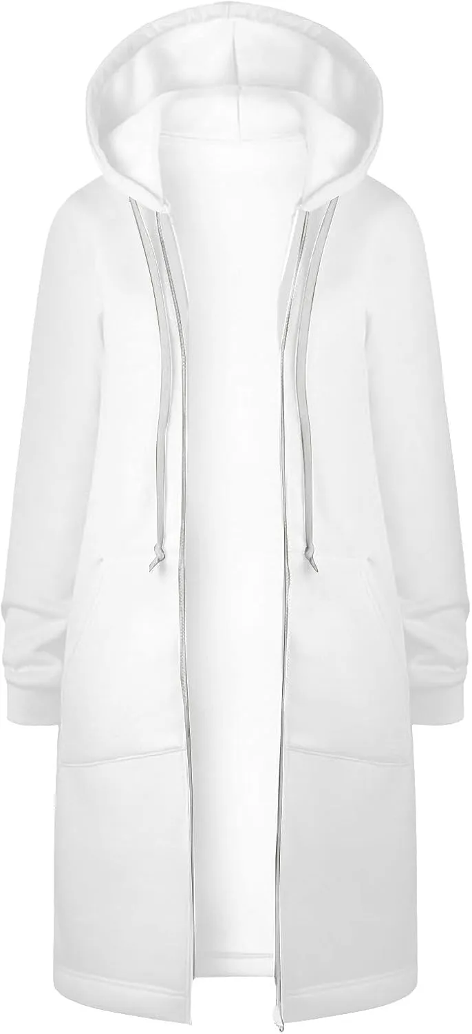 Full Zip Up Hoodies for Women Lightweight Long Sleeve Long Tunic Sweatshirt Oversize Casual Loose Outdoor Jackets Pockets