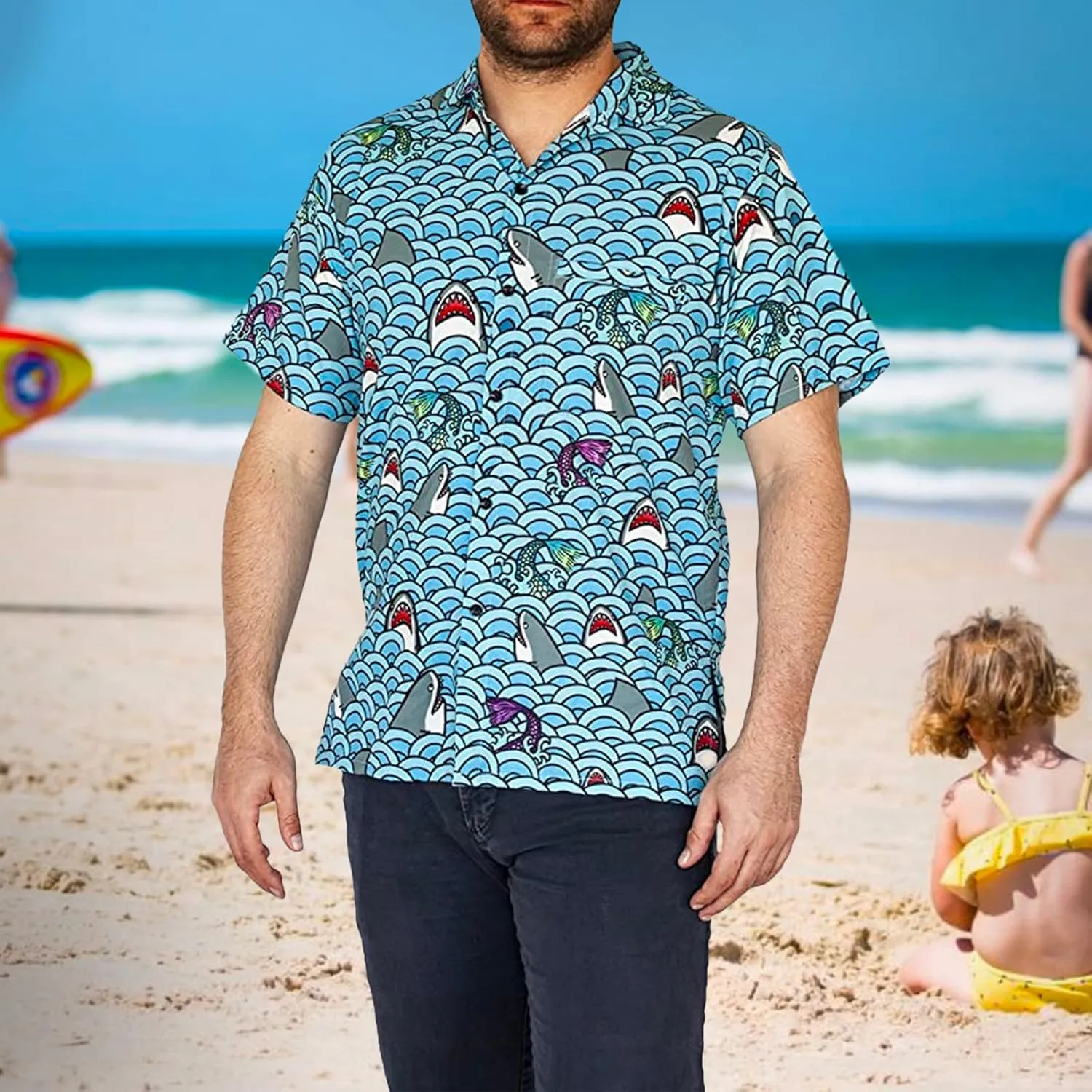 Funny Guy Mugs Mens Hawaiian Print Button Down Short Sleeve Shirt