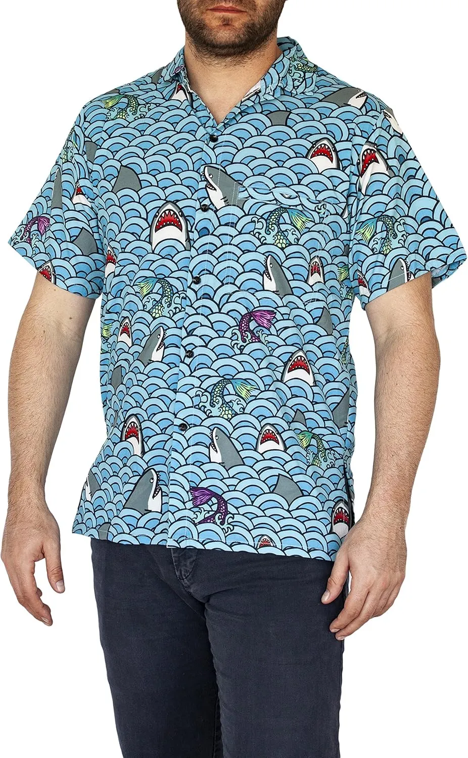 Funny Guy Mugs Mens Hawaiian Print Button Down Short Sleeve Shirt
