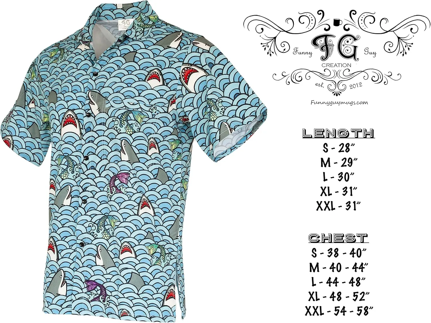 Funny Guy Mugs Mens Hawaiian Print Button Down Short Sleeve Shirt