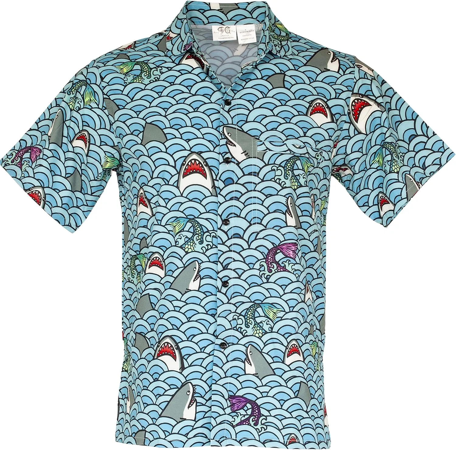 Funny Guy Mugs Mens Hawaiian Print Button Down Short Sleeve Shirt