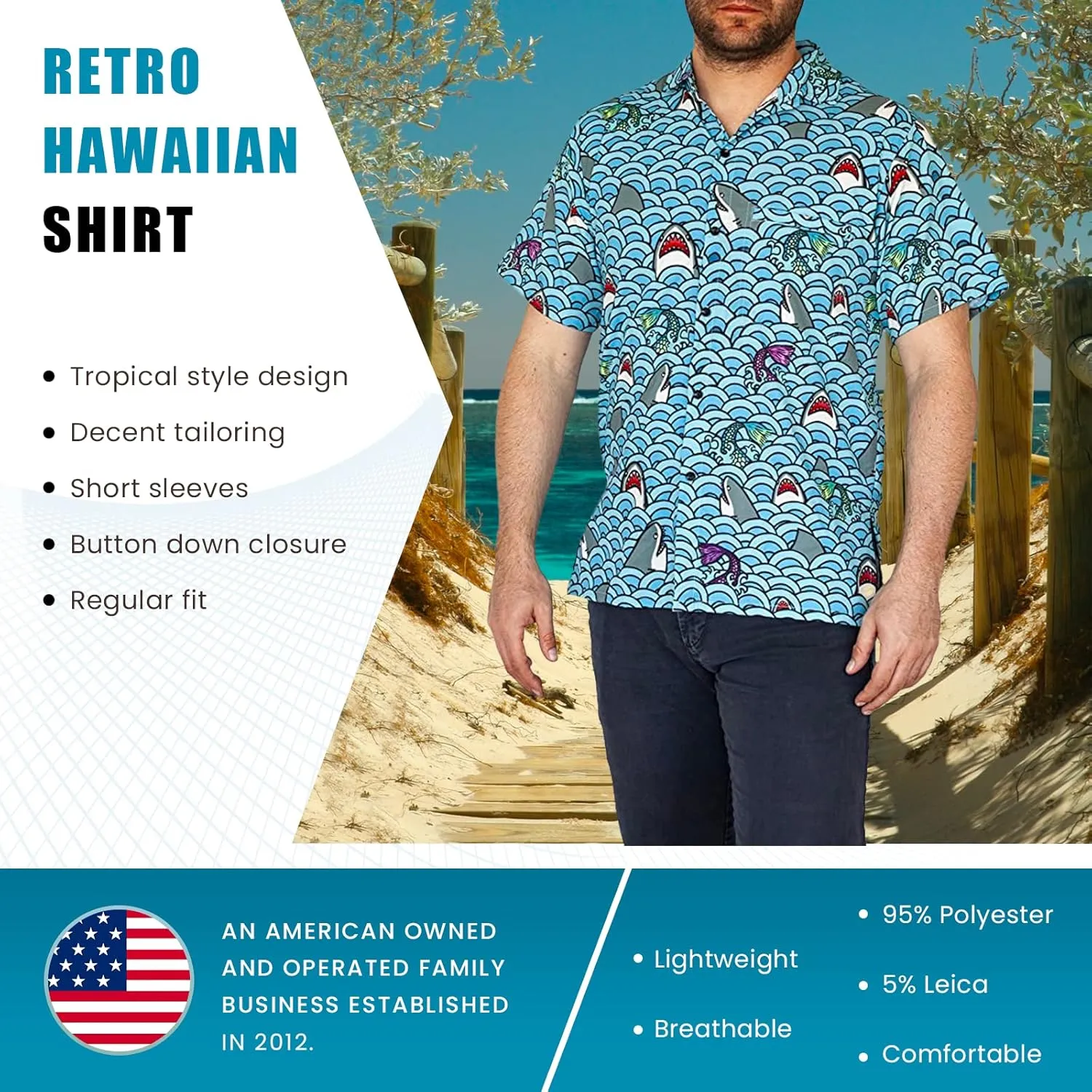 Funny Guy Mugs Mens Hawaiian Print Button Down Short Sleeve Shirt