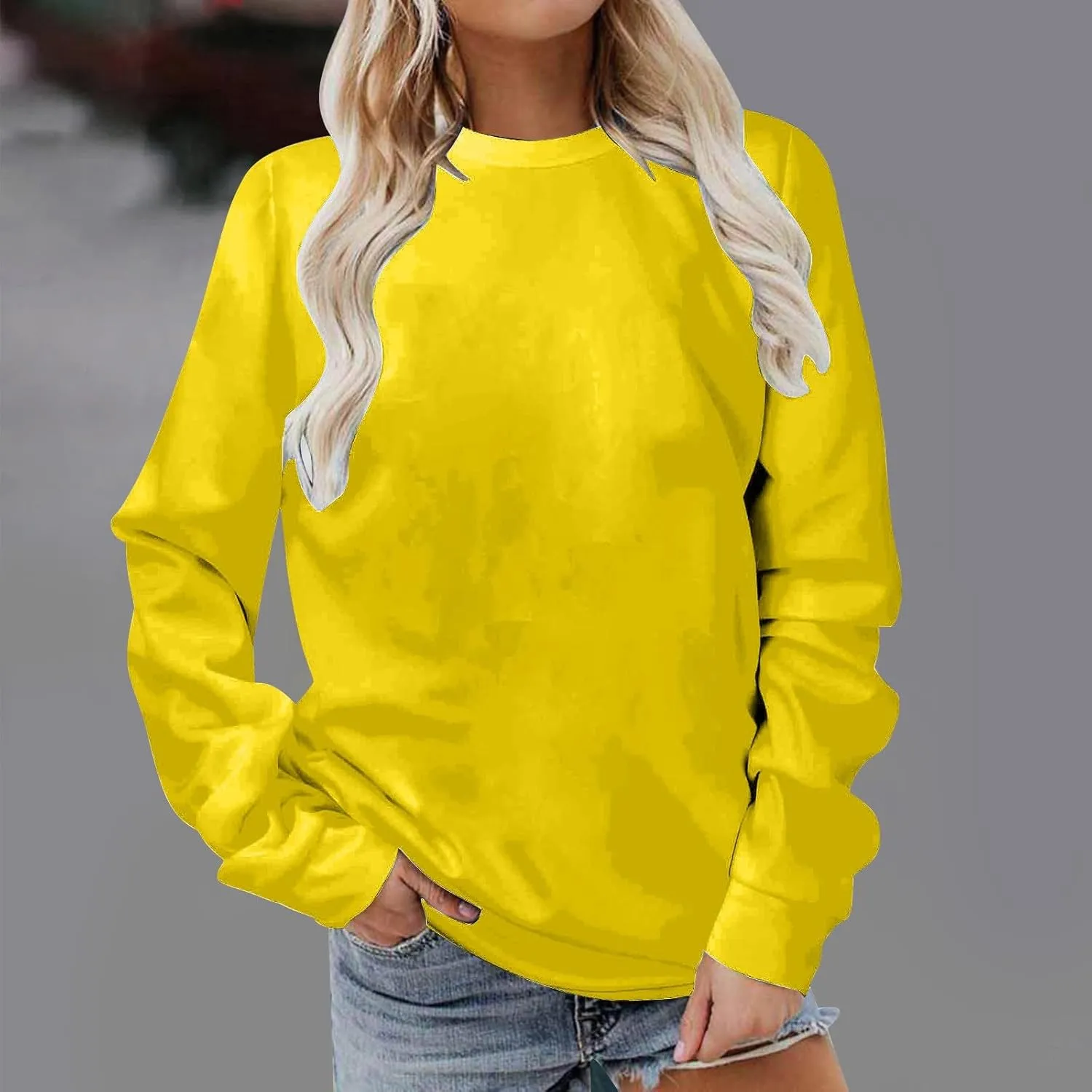 GIERIDUC Oversized Sweatshirt for Women 2024 Fashion Solid Color Long Sleeve Tops Crew Neck Pullover Blouse Fall Outfits