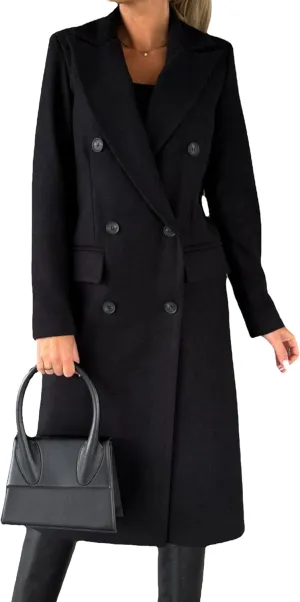 GORIFE Women's Double Breasted Long Coats Lapel Collar Winter Pea Coat Trench Slim Fit Jackets Coat Outwear