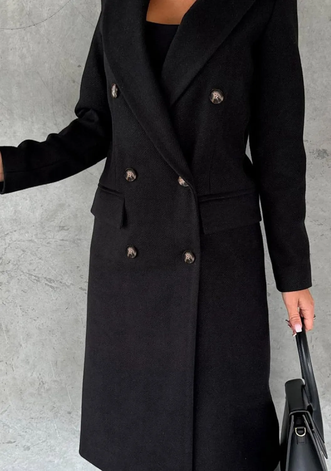 GORIFE Women's Double Breasted Long Coats Lapel Collar Winter Pea Coat Trench Slim Fit Jackets Coat Outwear