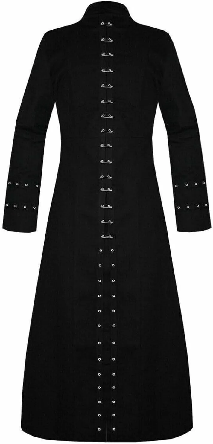 Gothic Wear trench coat Men goth dress Black Hell-Raiser Medieval Black Long Jacket Costume Long Coat/USA