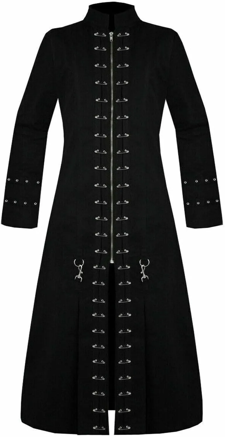 Gothic Wear trench coat Men goth dress Black Hell-Raiser Medieval Black Long Jacket Costume Long Coat/USA