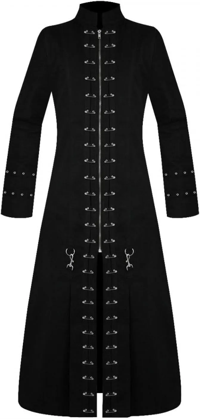 Gothic Wear trench coat Men goth dress Black Hell-Raiser Medieval Black Long Jacket Costume Long Coat/USA