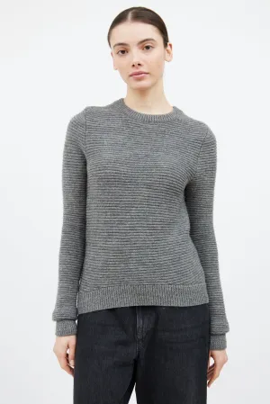 Grey Wool Ribbed Knit Sweater