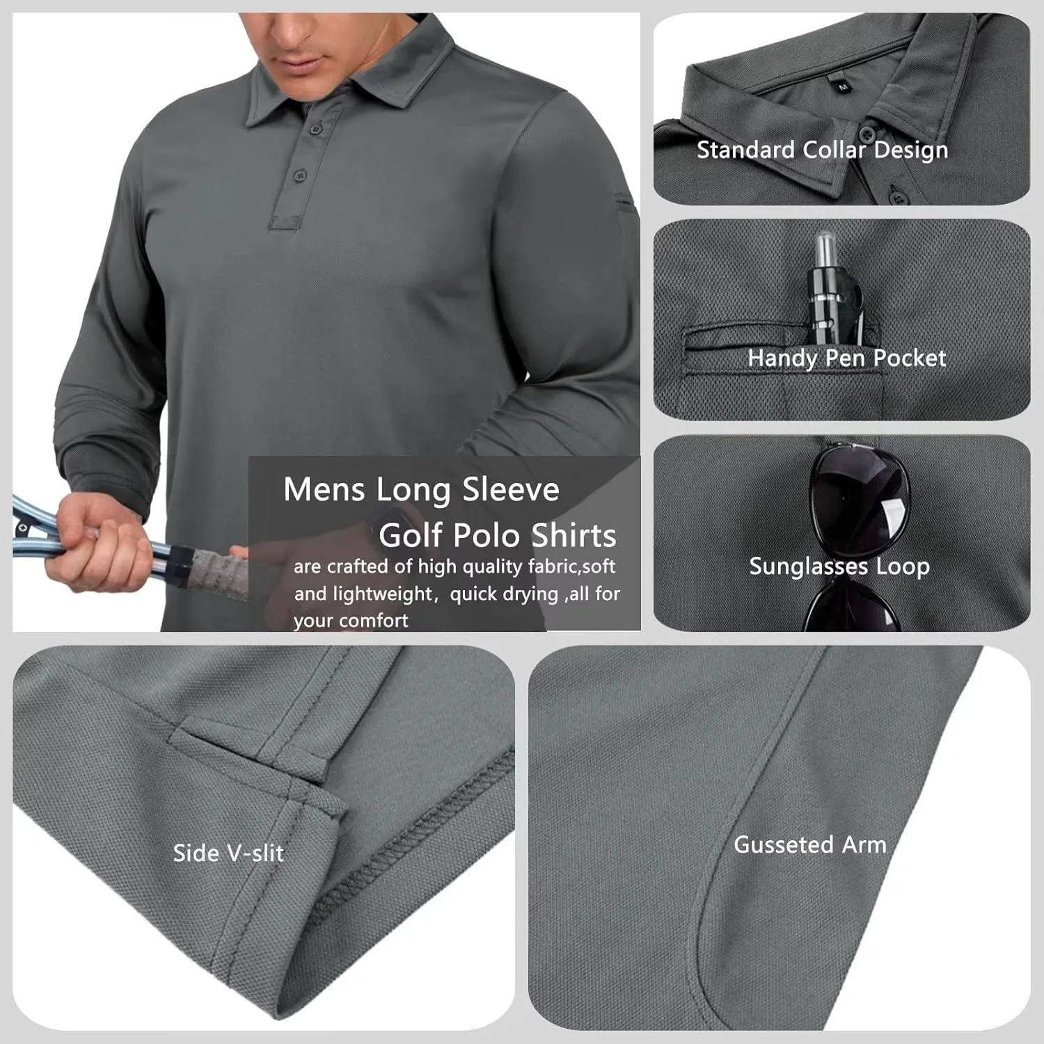 GYMELITE Men's Golf Polo Shirt Short & Long Sleeve Polo Shirts Dry Moisture Wicking Performance Outdoor Casual Collar Shirt