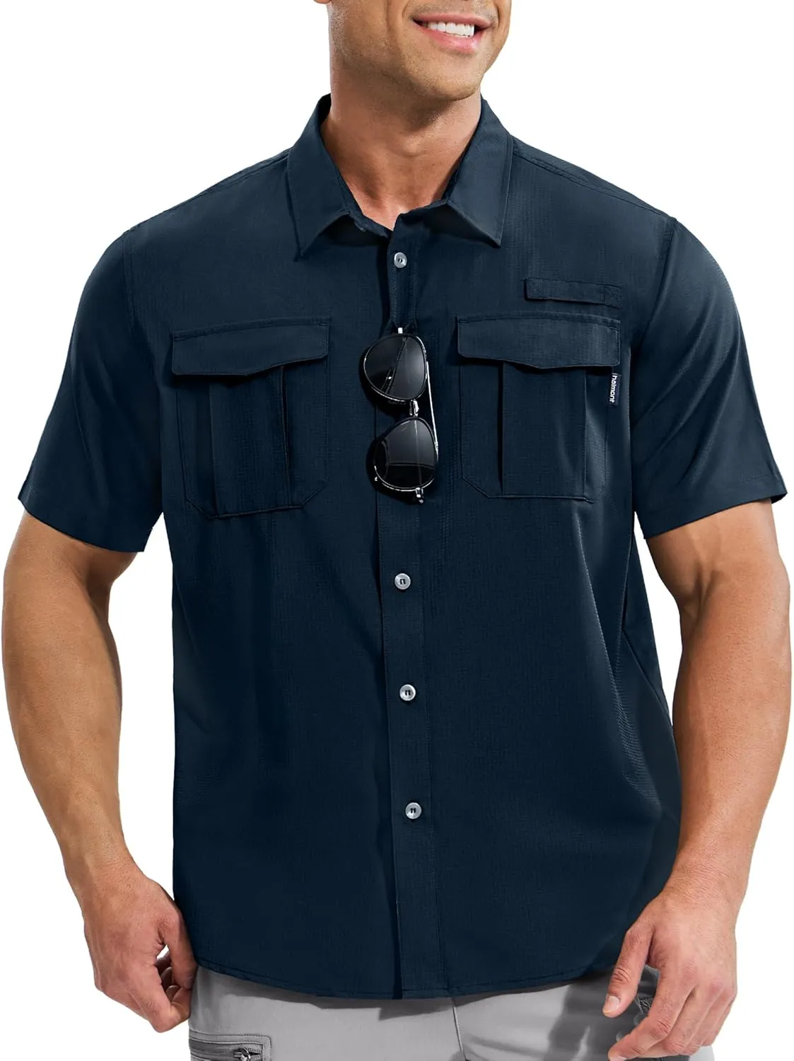 Haimont Men's Sun Protection Shirt Water Resistant Short Sleeve Button Down Shirt Quick Dry Cooling for Hiking Fishing