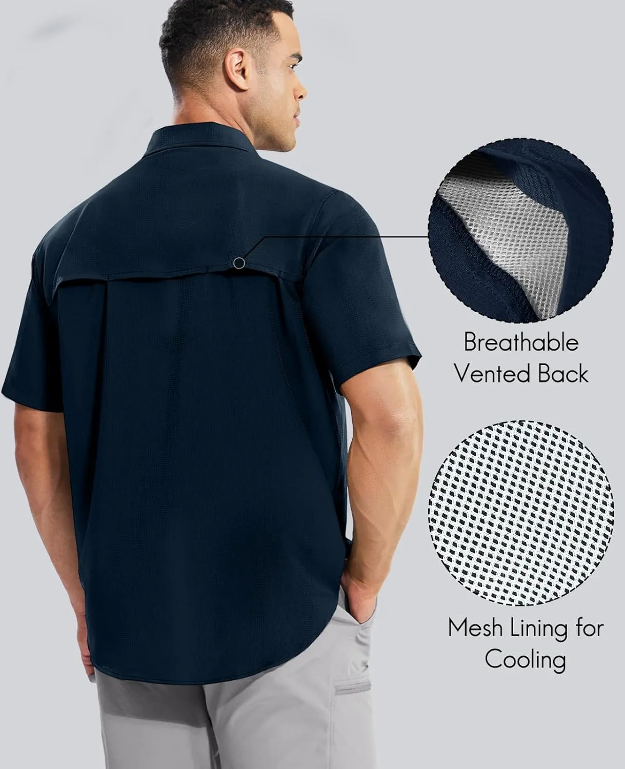 Haimont Men's Sun Protection Shirt Water Resistant Short Sleeve Button Down Shirt Quick Dry Cooling for Hiking Fishing