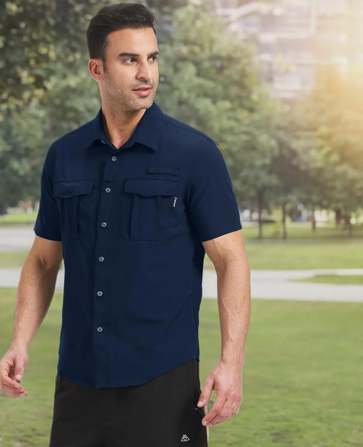 Haimont Men's Sun Protection Shirt Water Resistant Short Sleeve Button Down Shirt Quick Dry Cooling for Hiking Fishing