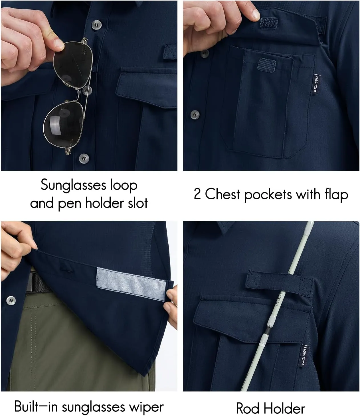Haimont Men's Sun Protection Shirt Water Resistant Short Sleeve Button Down Shirt Quick Dry Cooling for Hiking Fishing