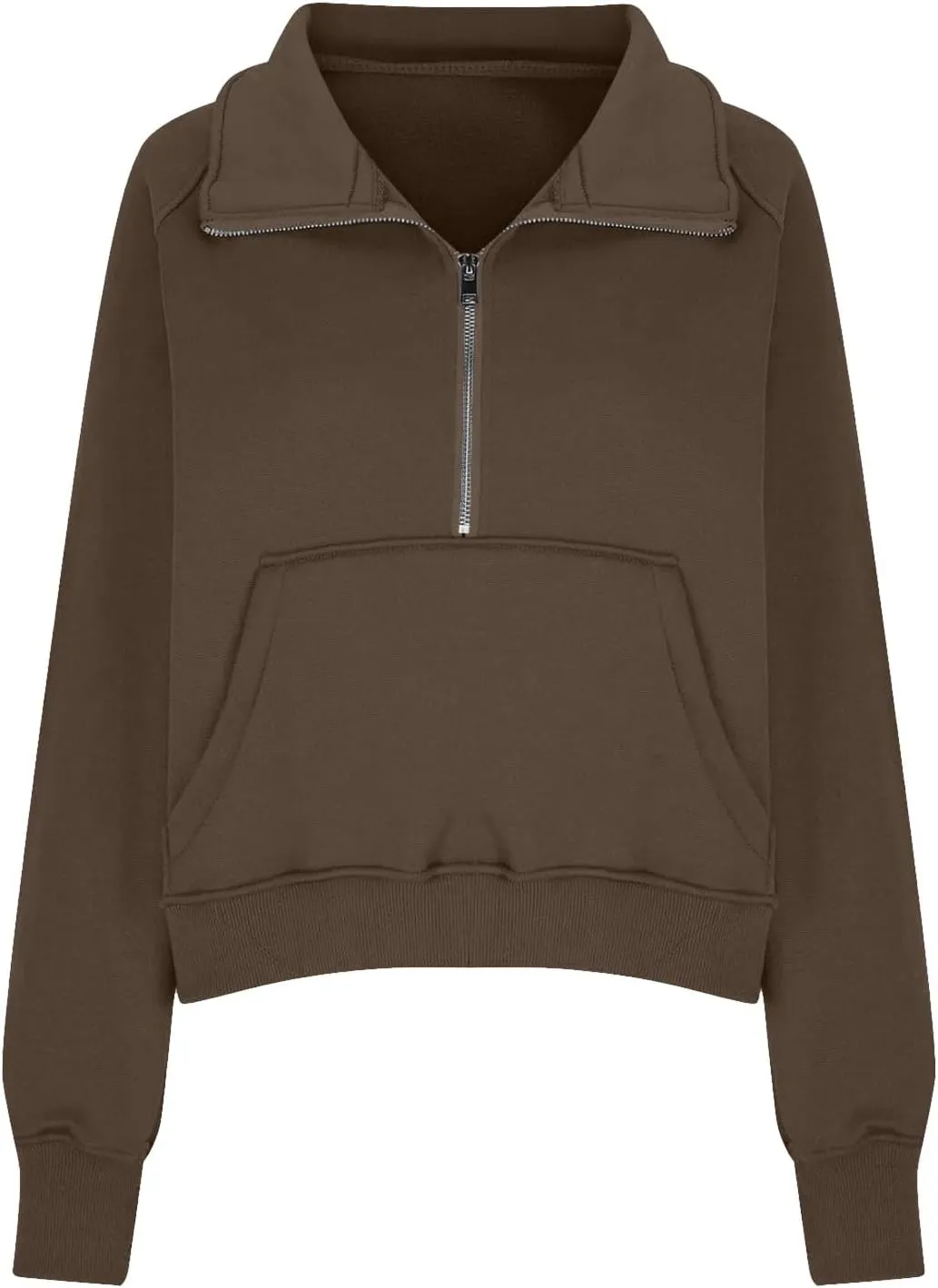 Half Zip Sweatshirt Women Fleece Thumb Hole Cropped Sweatshirts Stand Collared Loose Fit Plain Zip Up Pullover Tops