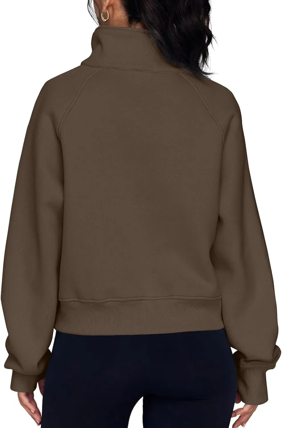 Half Zip Sweatshirt Women Fleece Thumb Hole Cropped Sweatshirts Stand Collared Loose Fit Plain Zip Up Pullover Tops