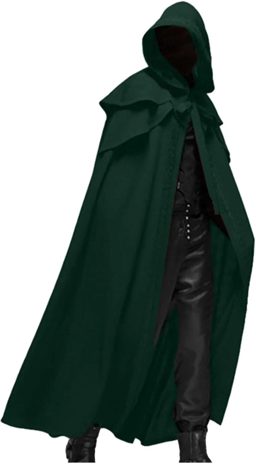 Halloween Costumes for Men Renaissance Hooded Cloak Cosplay Costumes Long Medieval Cloak Vintage Gothic Robe