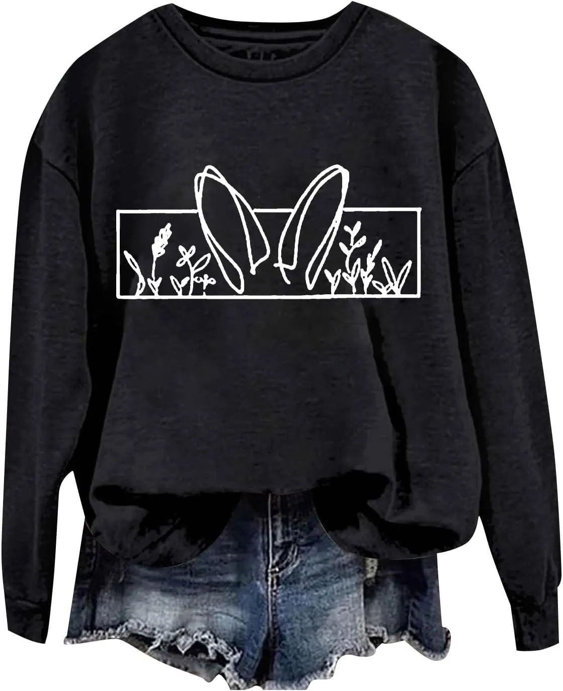 Happy Easter Sweatshirt for Women Cute Bunny Rabbit Graphic Crew Neck Sweat Shirts Trendy Easter Gifts Festival Tops
