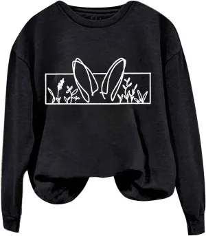 Happy Easter Sweatshirt for Women Cute Bunny Rabbit Graphic Crew Neck Sweat Shirts Trendy Easter Gifts Festival Tops