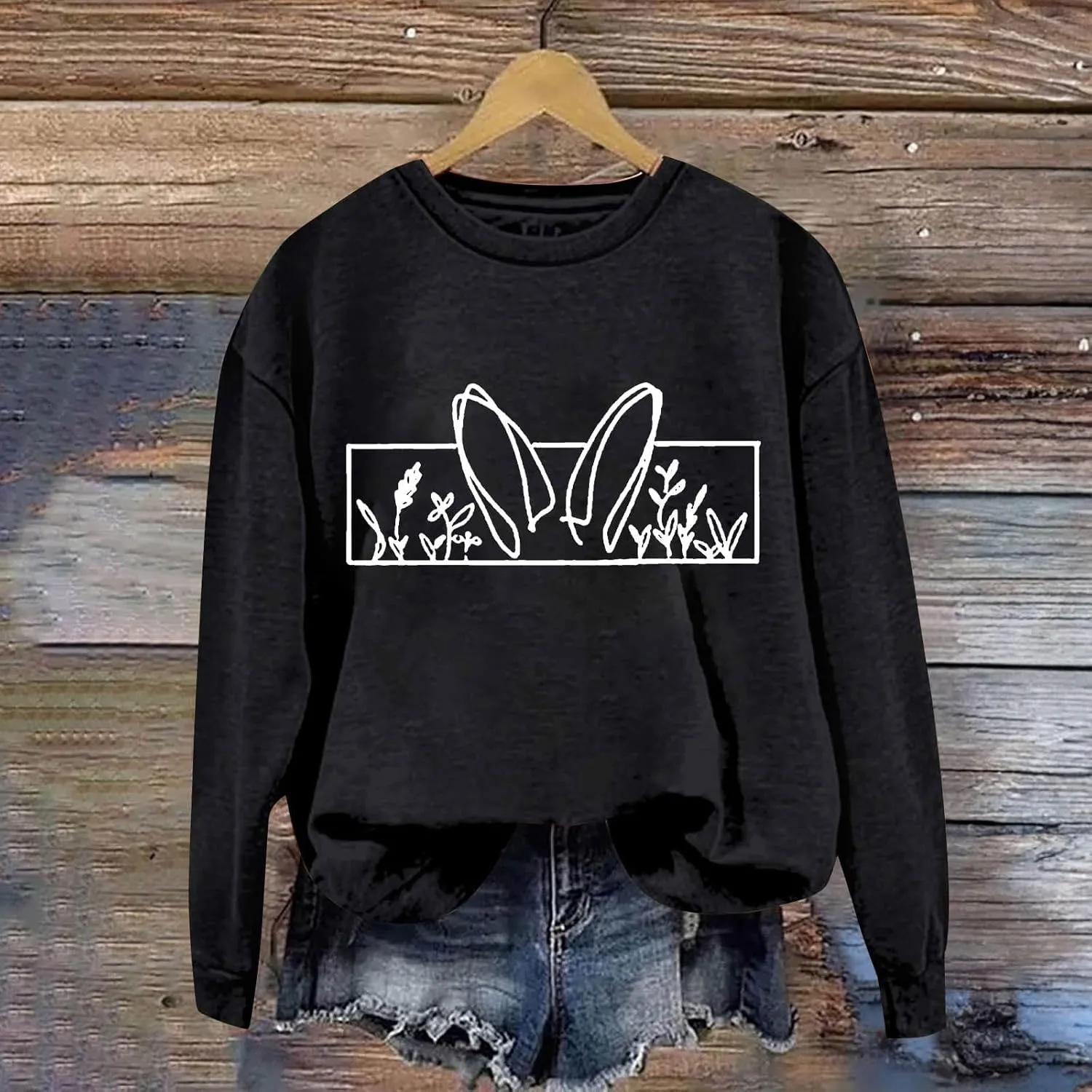 Happy Easter Sweatshirt for Women Cute Bunny Rabbit Graphic Crew Neck Sweat Shirts Trendy Easter Gifts Festival Tops