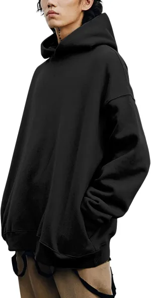 Hatant Mens Hoodie with Side Pockets Heavyweight Plush Fleece Pullover Hoodie for Men Winter Men's Athletic Sweatshirt Cotton Oversized Sweatshirt for Men Gym Workout Tops HS-L A-black