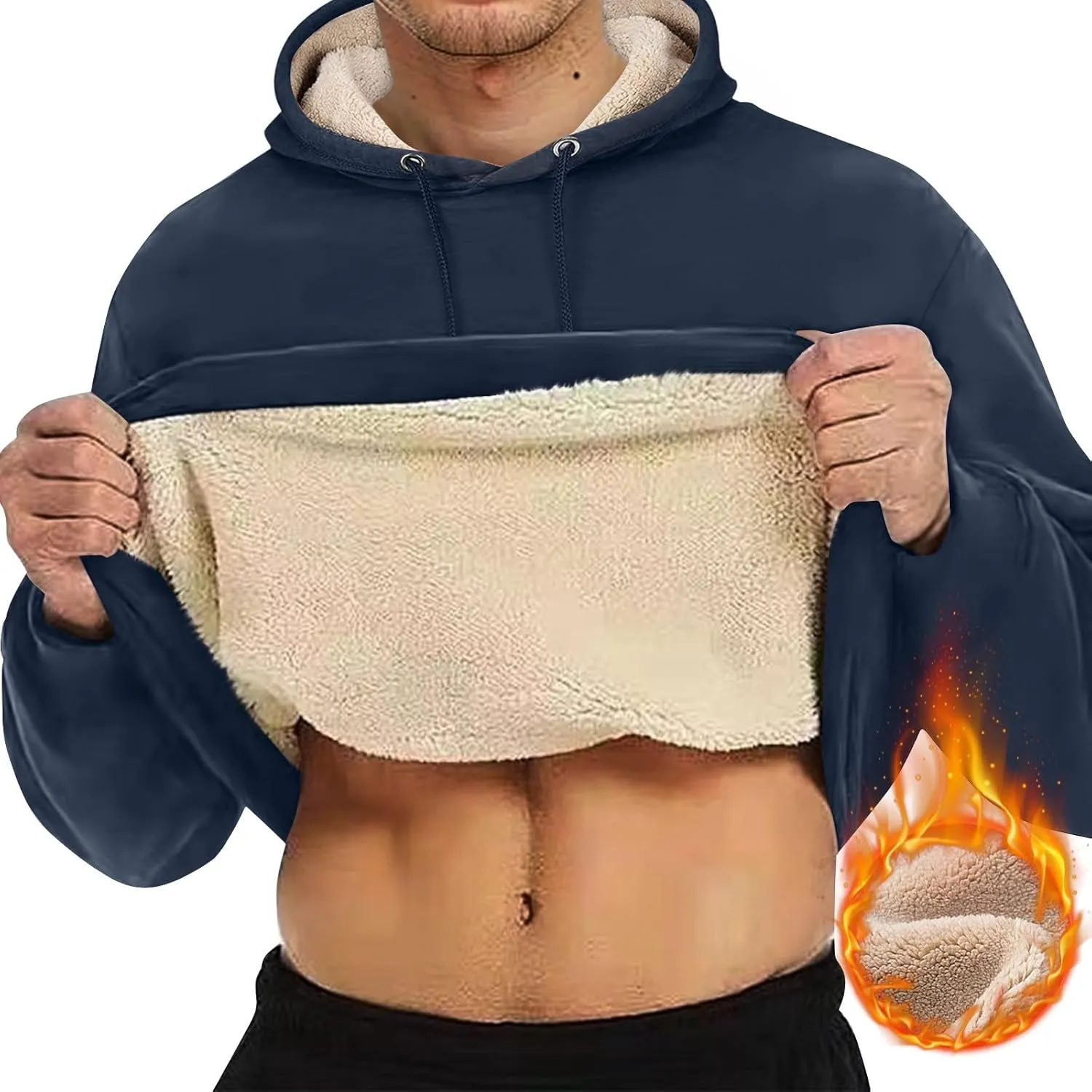 Heavy Hoodies for Men Sherpa Fleece Lined Thermal Pullover Sweatshirt Heavyweight Hooded Coat Warm Sweater w/Pockets