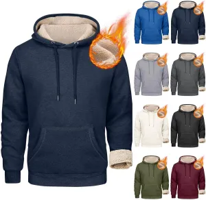 Heavy Hoodies for Men Sherpa Fleece Lined Thermal Pullover Sweatshirt Heavyweight Hooded Coat Warm Sweater w/Pockets