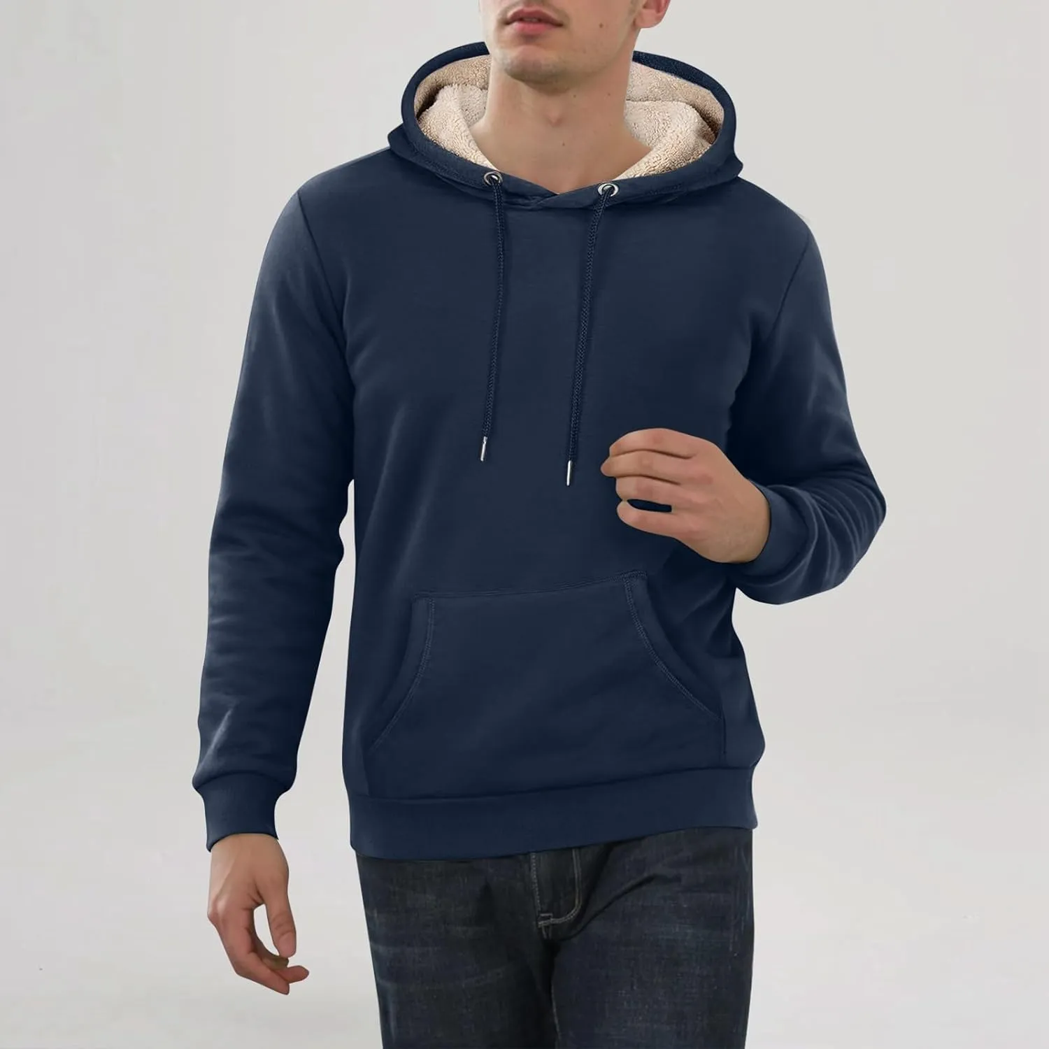 Heavy Hoodies for Men Sherpa Fleece Lined Thermal Pullover Sweatshirt Heavyweight Hooded Coat Warm Sweater w/Pockets