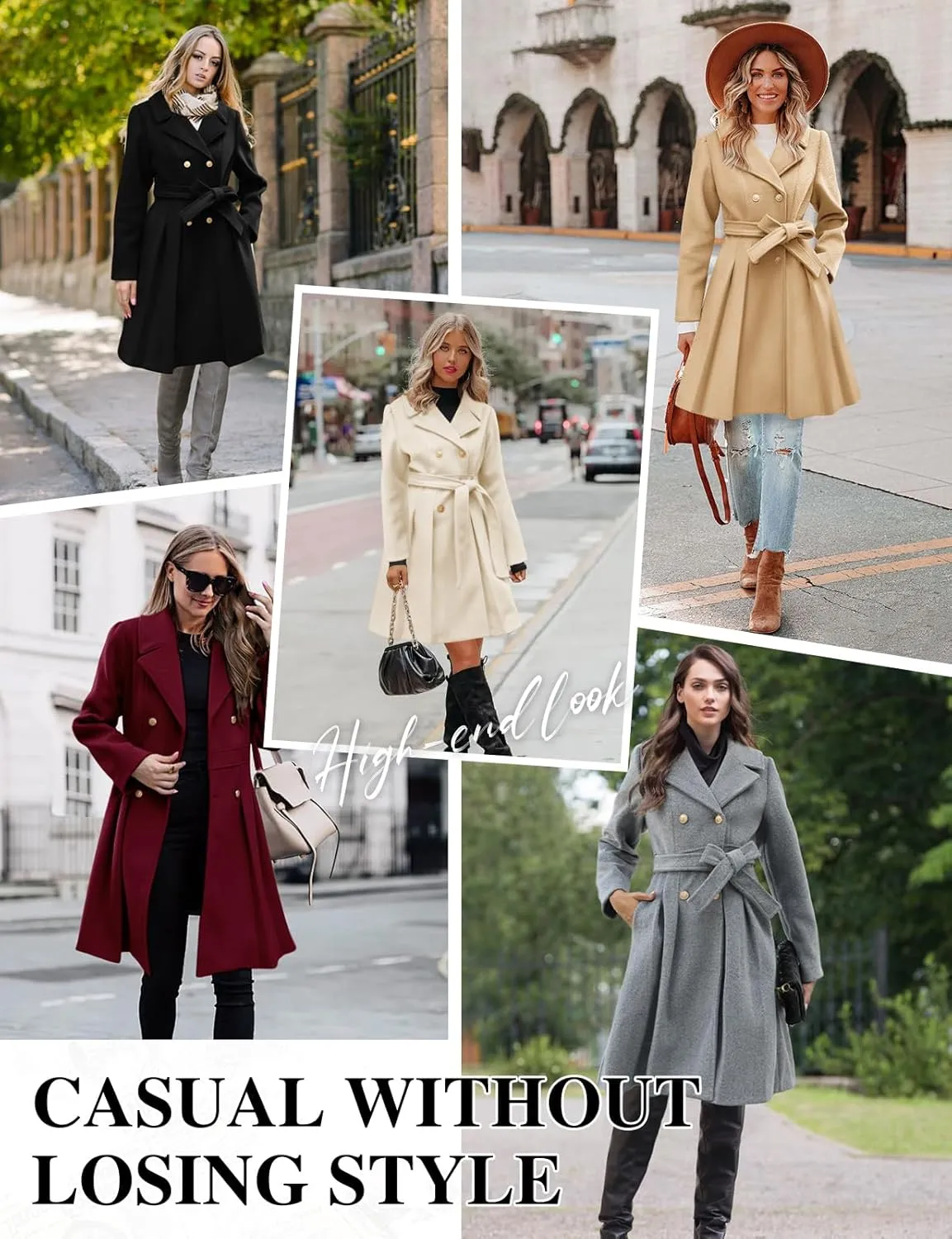 HEEKPEK Womens Wool Blend Trench Coat Slim Double Breasted Notch Lapel Pea Coat Thick A Line Jacket with Pockets(S-XXL)