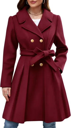 HEEKPEK Womens Wool Blend Trench Coat Slim Double Breasted Notch Lapel Pea Coat Thick A Line Jacket with Pockets(S-XXL)