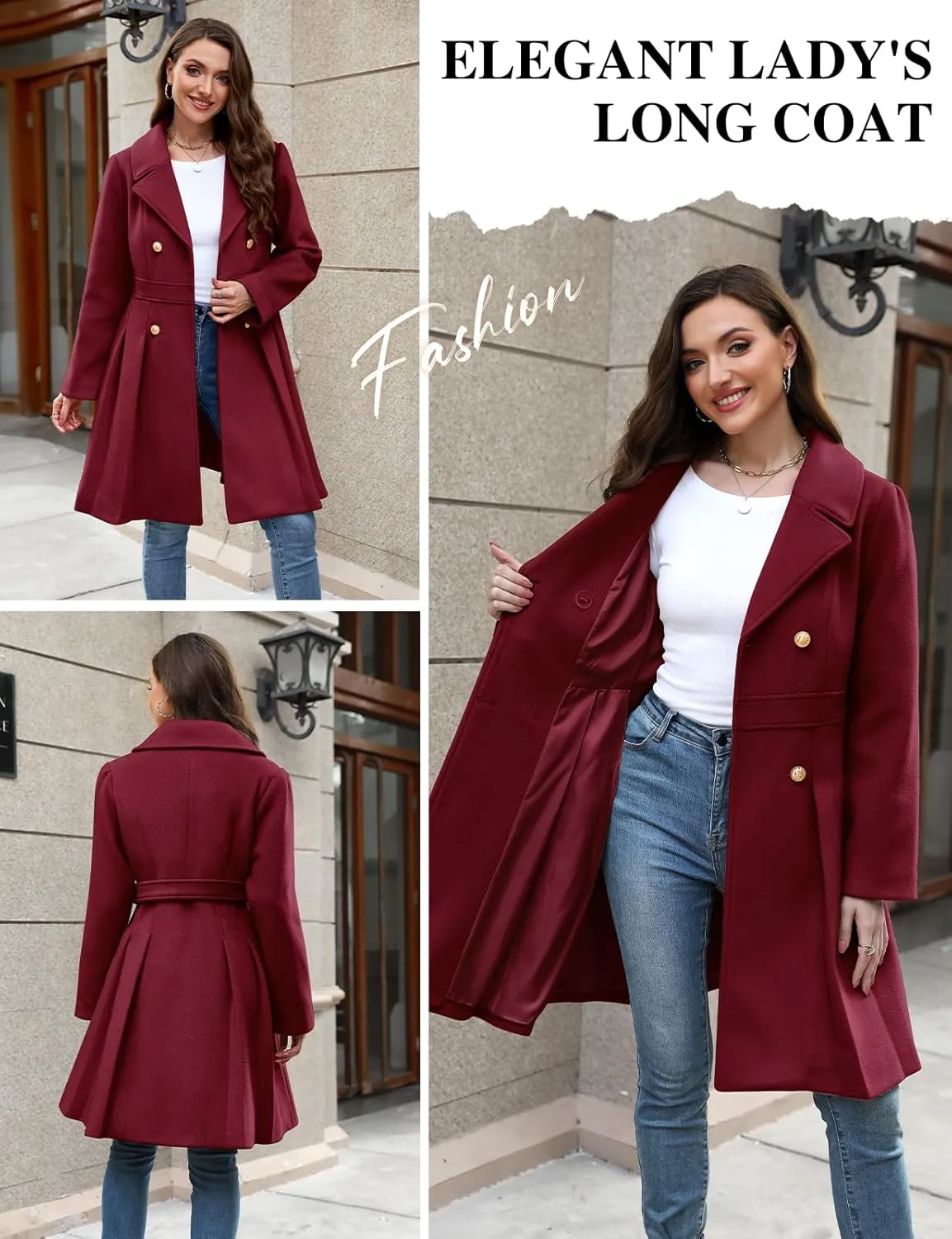 HEEKPEK Womens Wool Blend Trench Coat Slim Double Breasted Notch Lapel Pea Coat Thick A Line Jacket with Pockets(S-XXL)