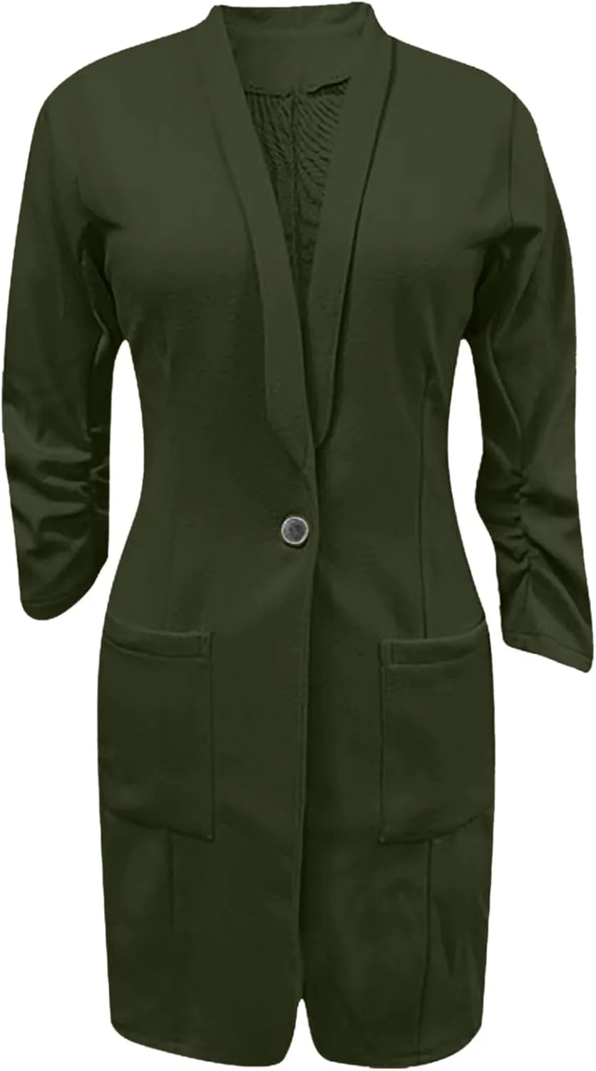 HGps8w Women's Long Blazers Casual Open Front Long Sleeve Lapel Suit Jacket Elegant Plain Work Office Blazer Jackets