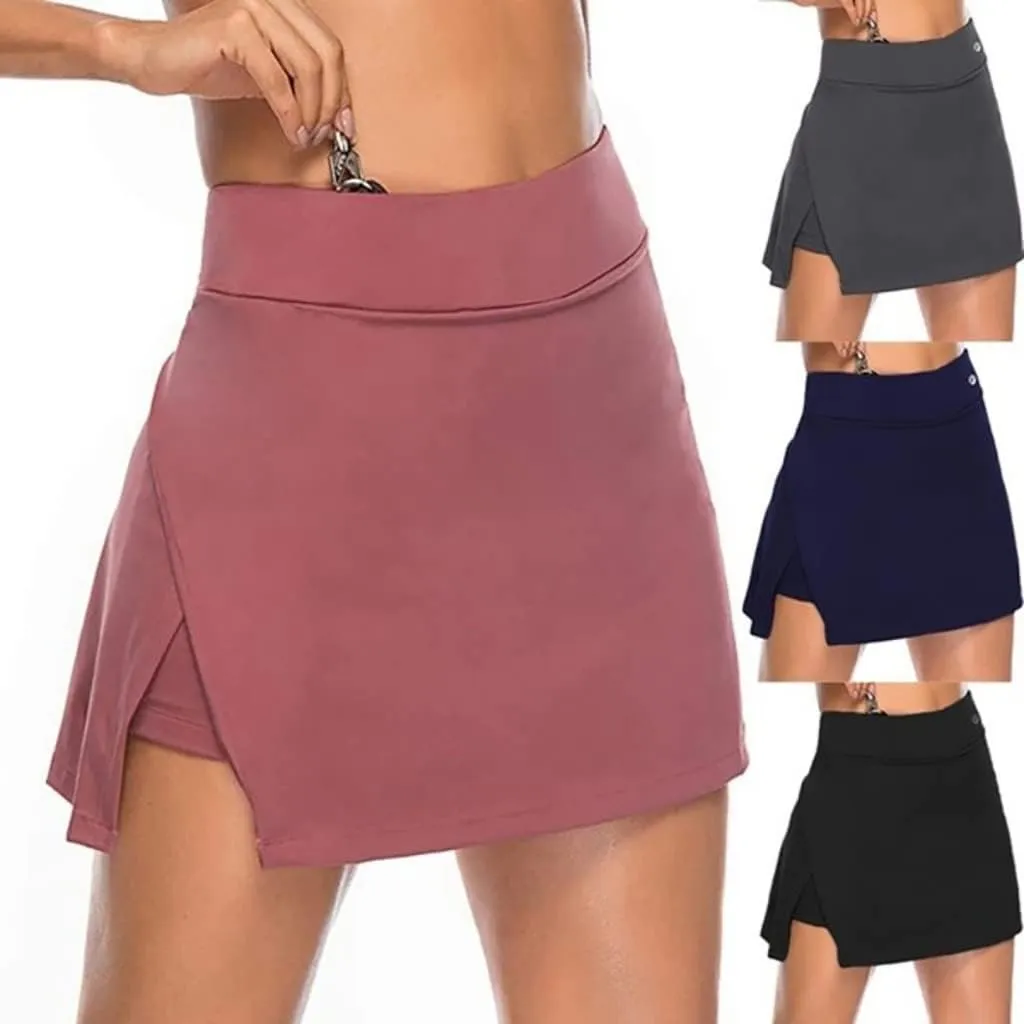 HGps8w Women's Tennis Skirts with Shorts High Waist Golf Skorts Side Split Activewear Running Sports Workout Skirt