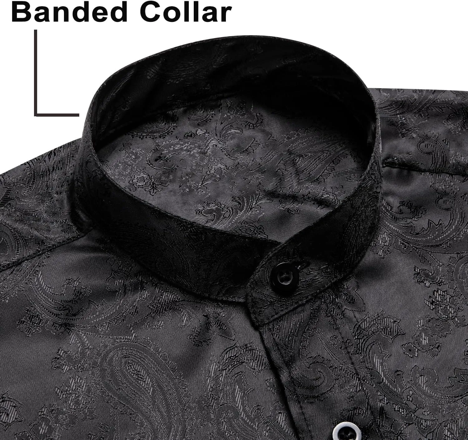 Hi-Tie Mens Band Collar Shirt Button Down Casual Long Sleeve Regular Fit Dress Shirt Prom Wedding Business