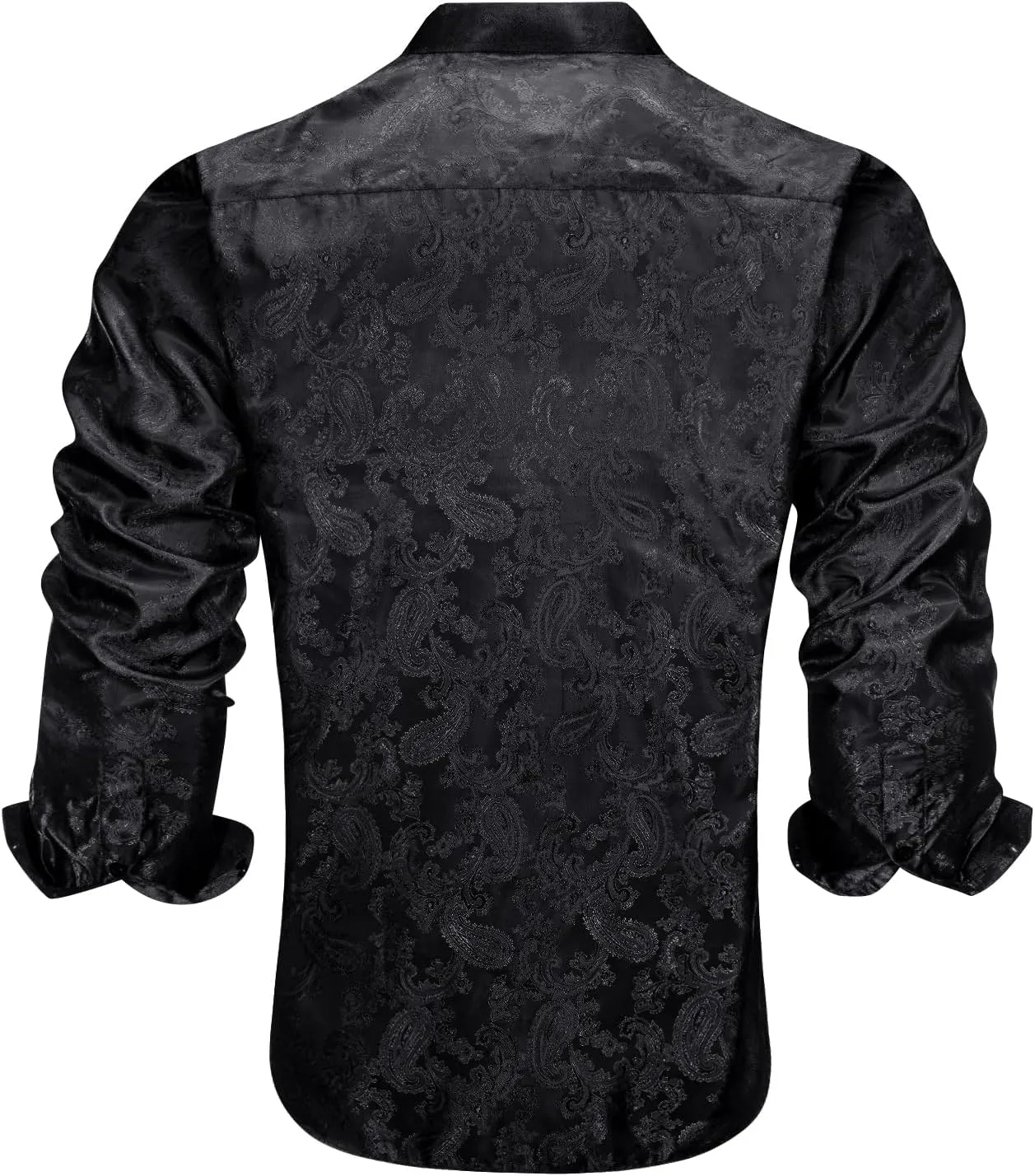 Hi-Tie Mens Band Collar Shirt Button Down Casual Long Sleeve Regular Fit Dress Shirt Prom Wedding Business