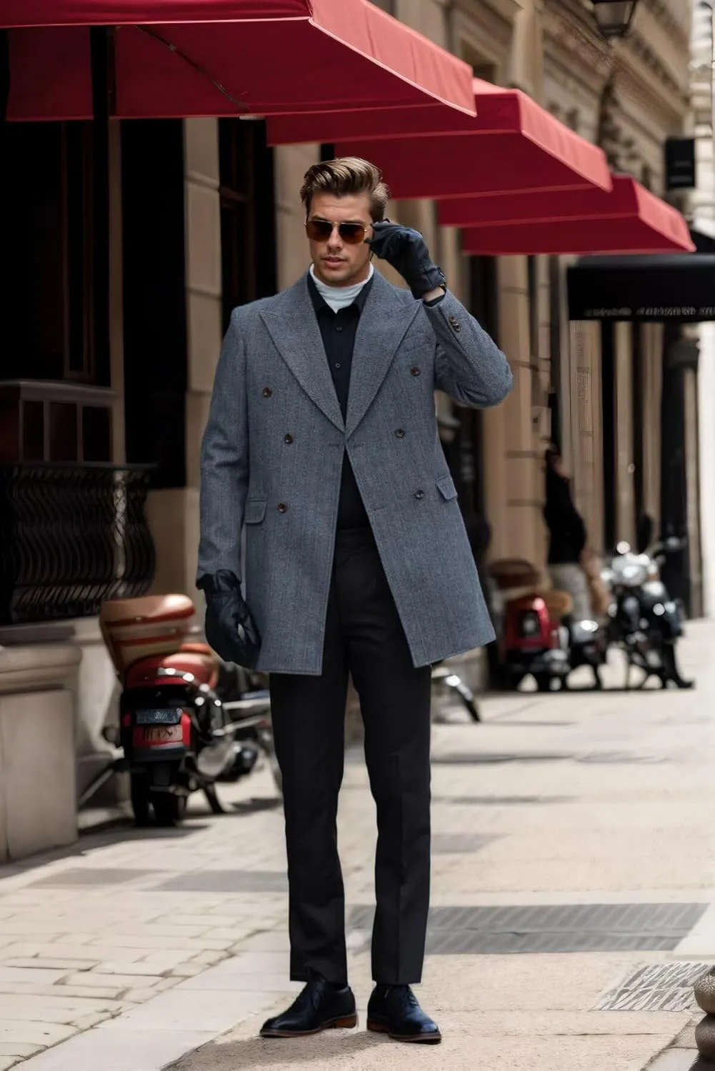 High-End Mens Trench Coat Long Jacket for Mens Tweed Herringbone Wool Blend Pea Coat Double Breasted Winter Warm Overcoat