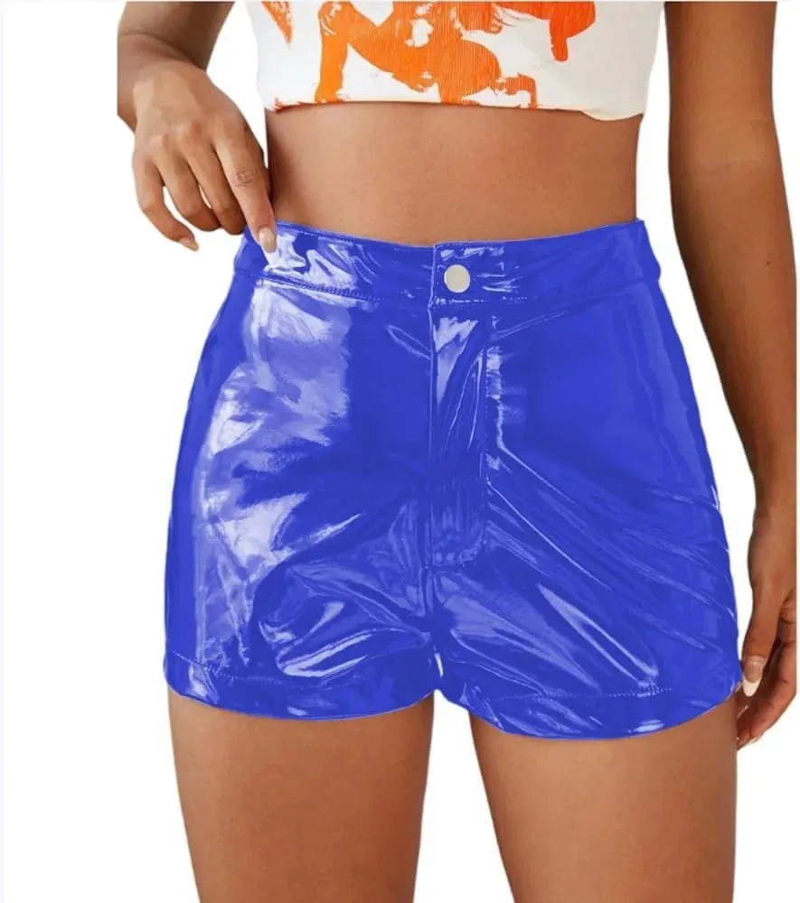 High Waist Skinny Shorts Faux Latex Hot Pants Slim Fit Biker Shorts High Street Sweet Girls