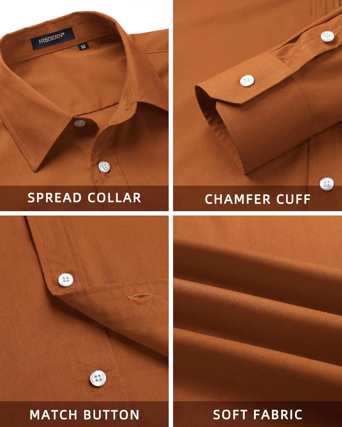 HISDERN Mens Dress Shirt with Tie Pocket Square Set Classic Button Down Shirt Matching Tie Long Sleeve Shirts