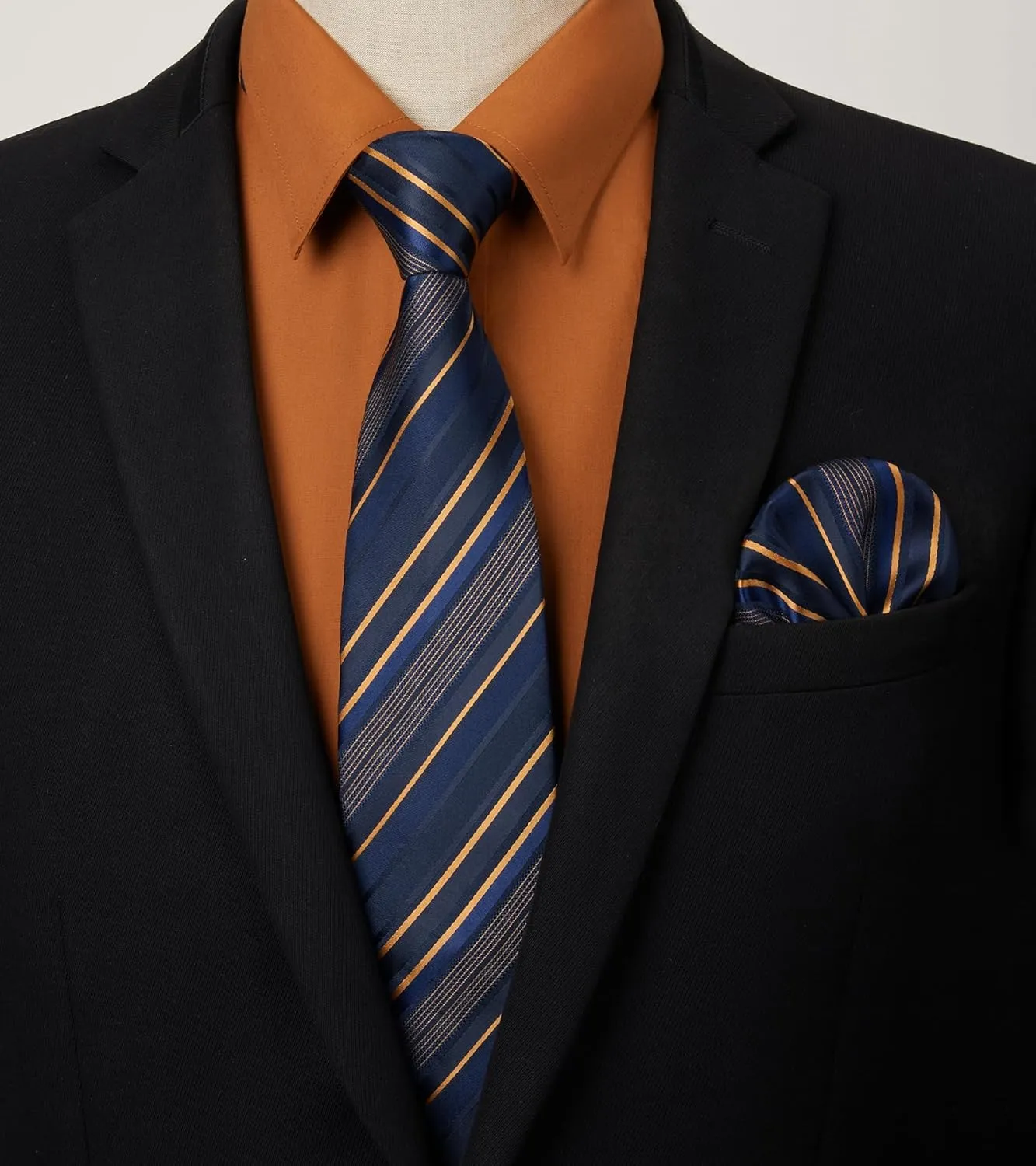 HISDERN Mens Dress Shirt with Tie Pocket Square Set Classic Button Down Shirt Matching Tie Long Sleeve Shirts